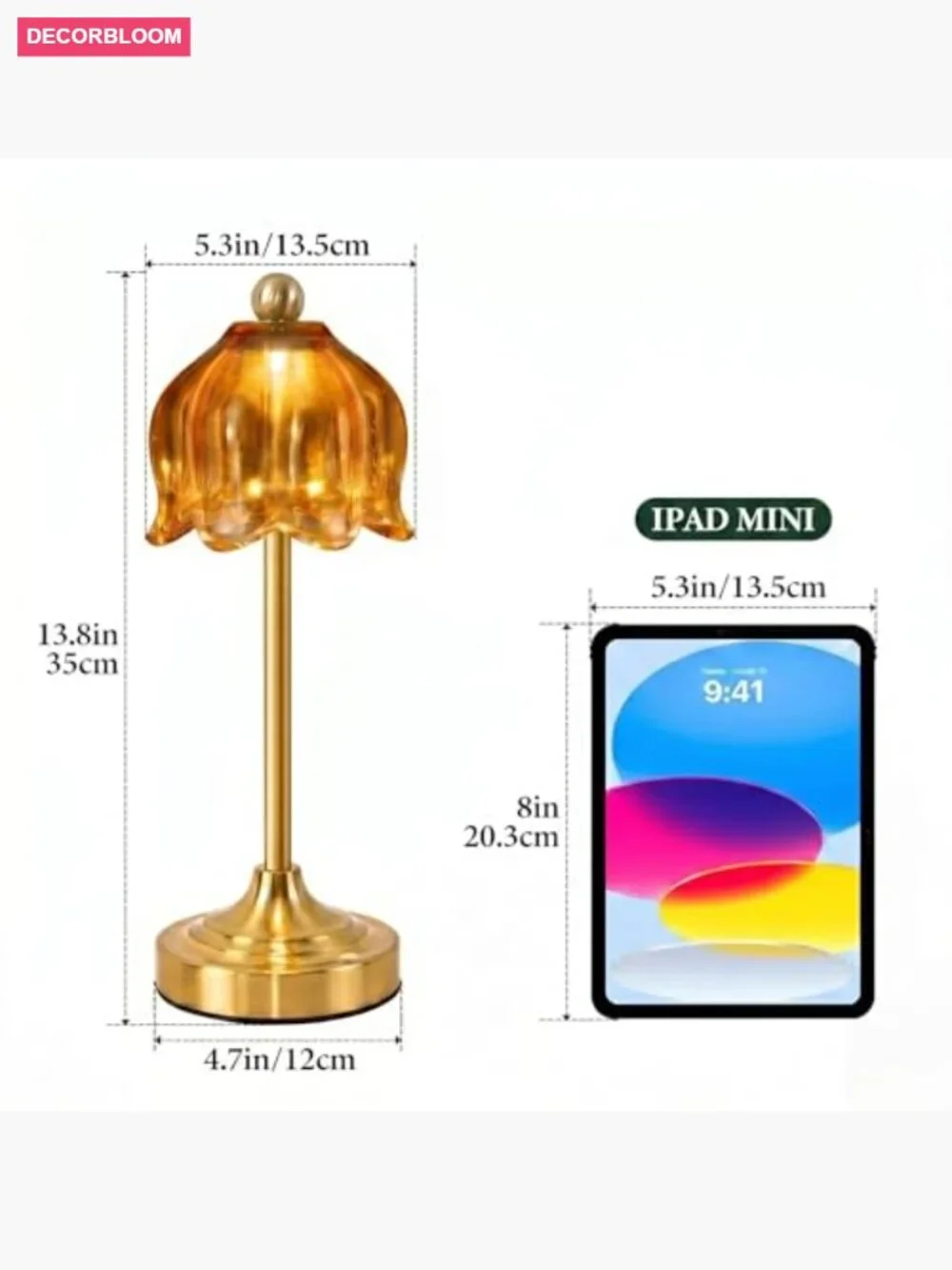 Vintage Tulip Glass Table Lamp Set of 2 Cordless LED Touch Dimmable Accent Light